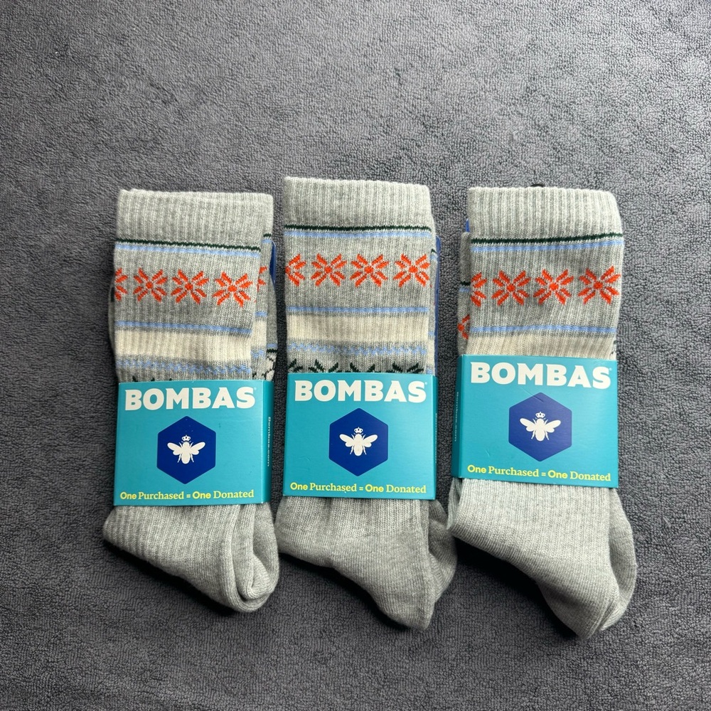 Bombas Socks  Men's 3 pairs All purpose honeycomb Calf  Size Large9-13
Grey